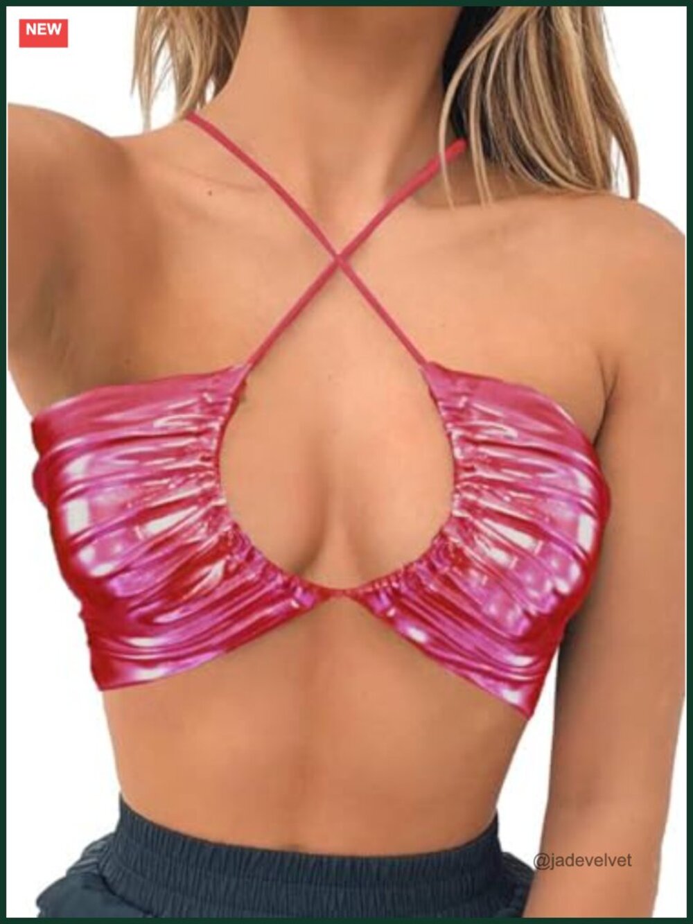 Women's Metallic Sequin Crop Top Halter Rave Festival Party Top
